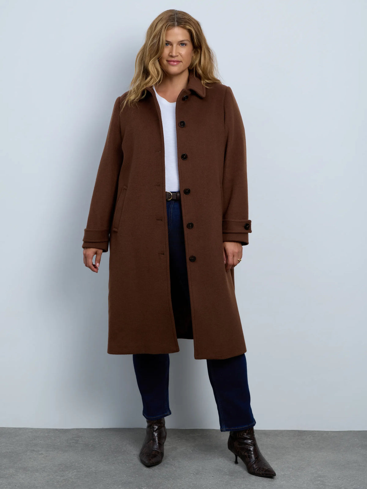 Brown Wool Blend Tailored Coat