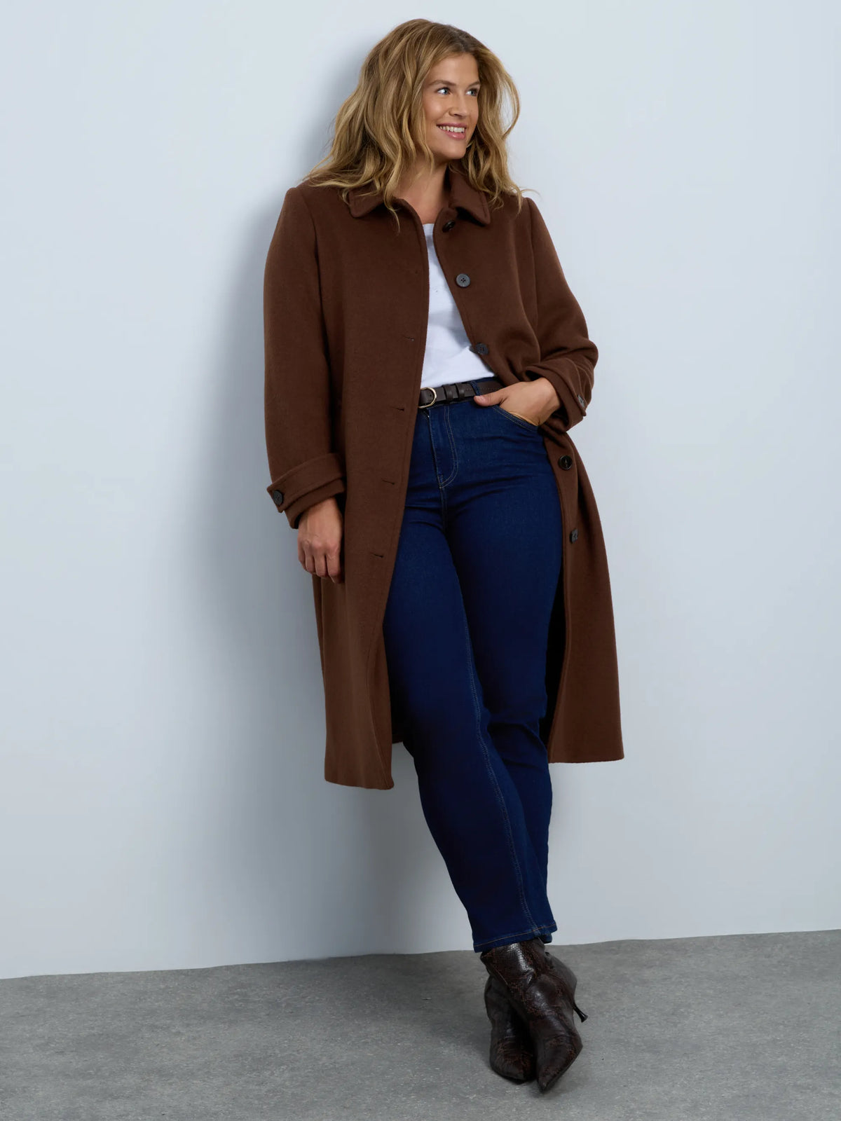Brown Wool Blend Tailored Coat