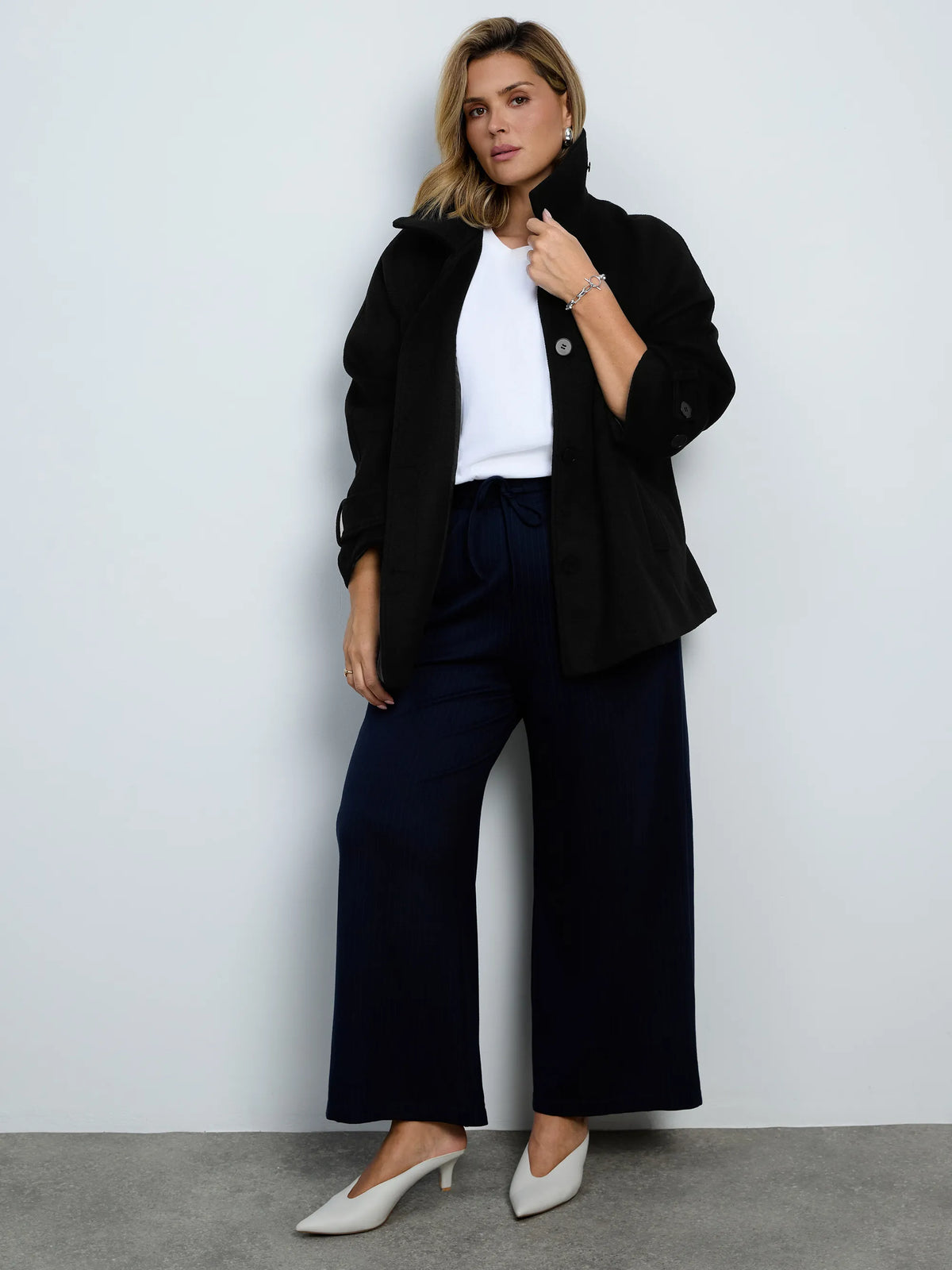 Black Wool Blend Jacket with Button Fastening