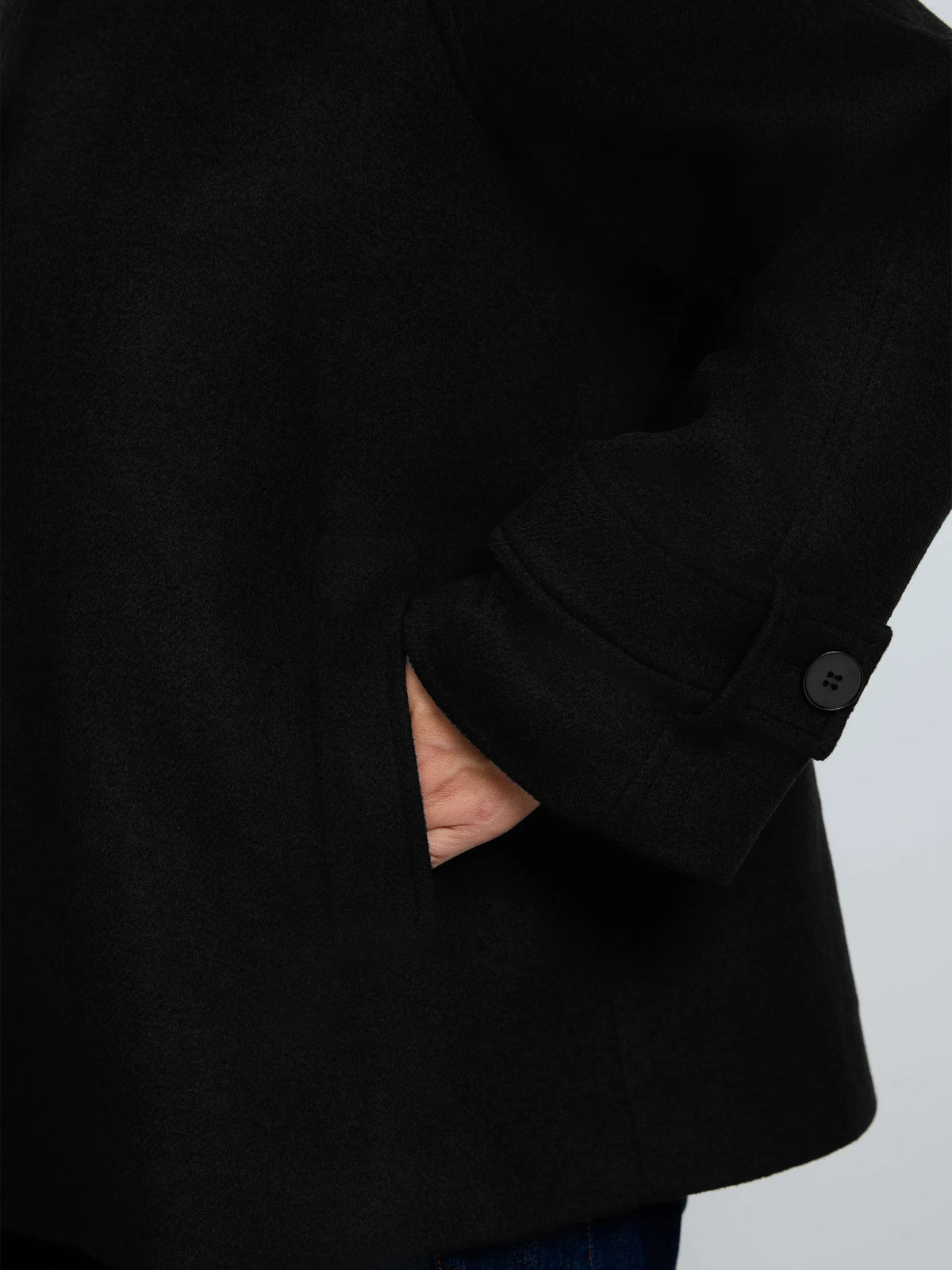 Black Wool Blend Jacket with Button Fastening
