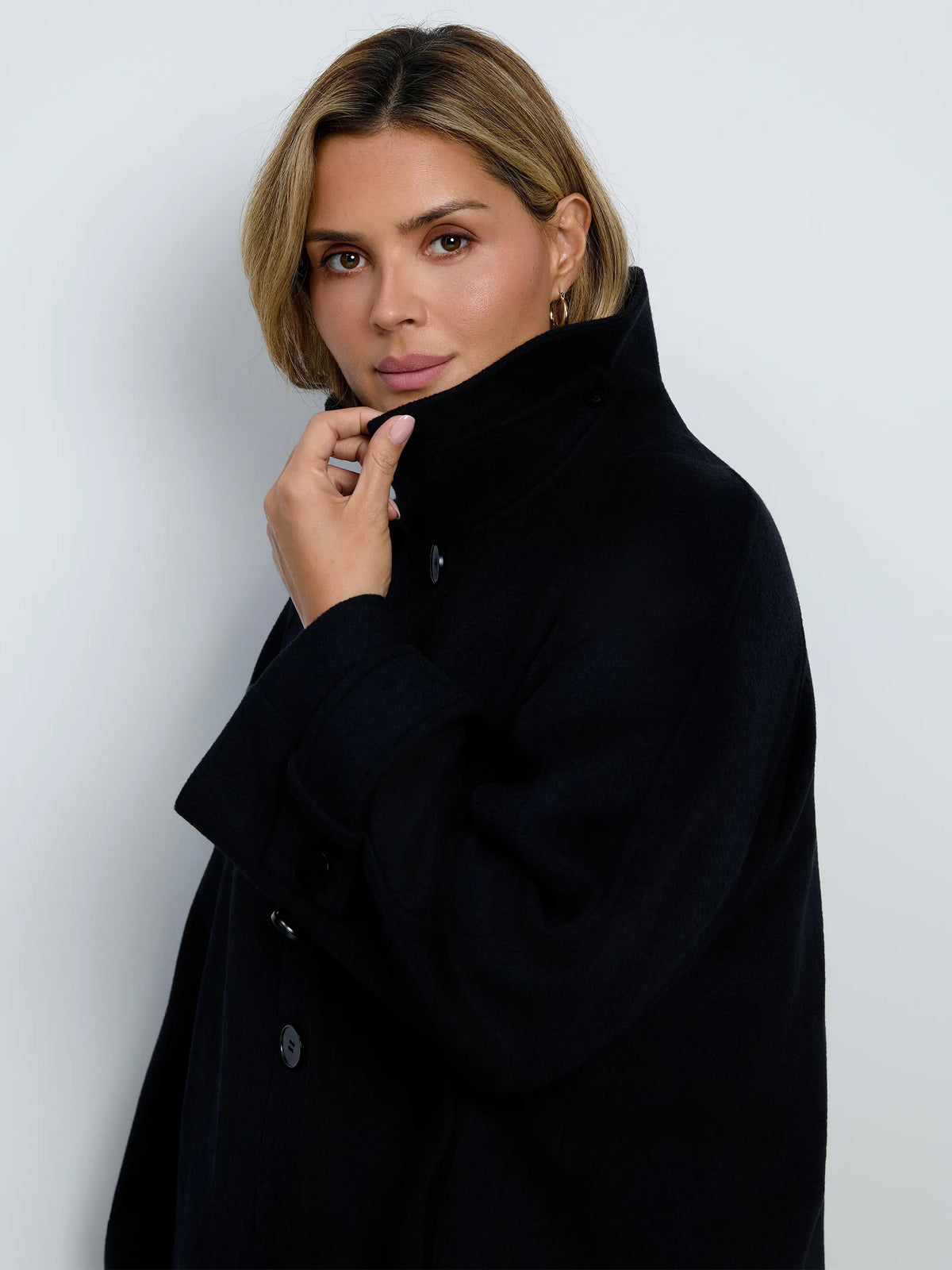 Black Wool Blend Jacket with Button Fastening