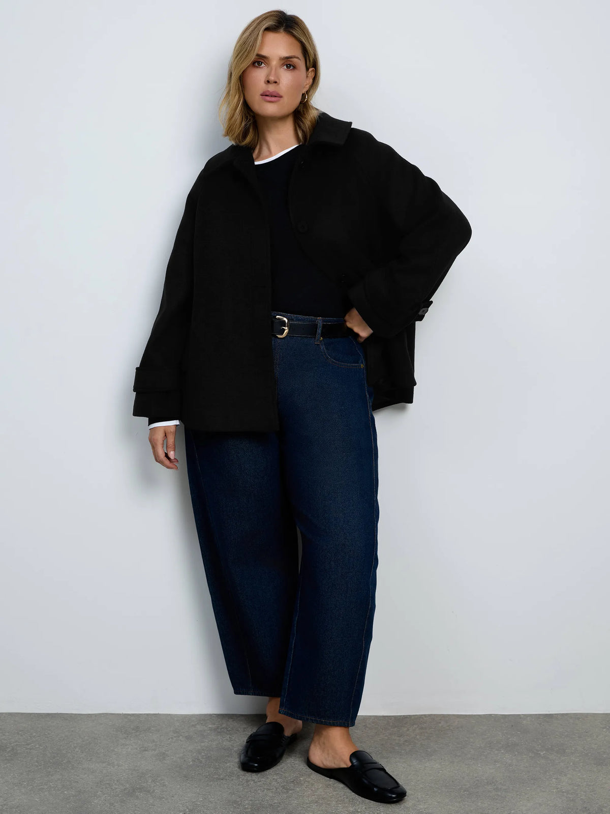 Black Wool Blend Jacket with Button Fastening