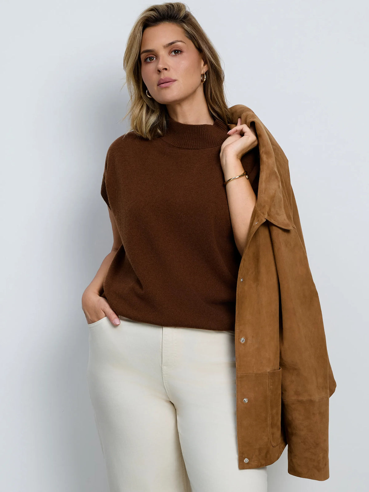 Tan Suede Button Through Jacket