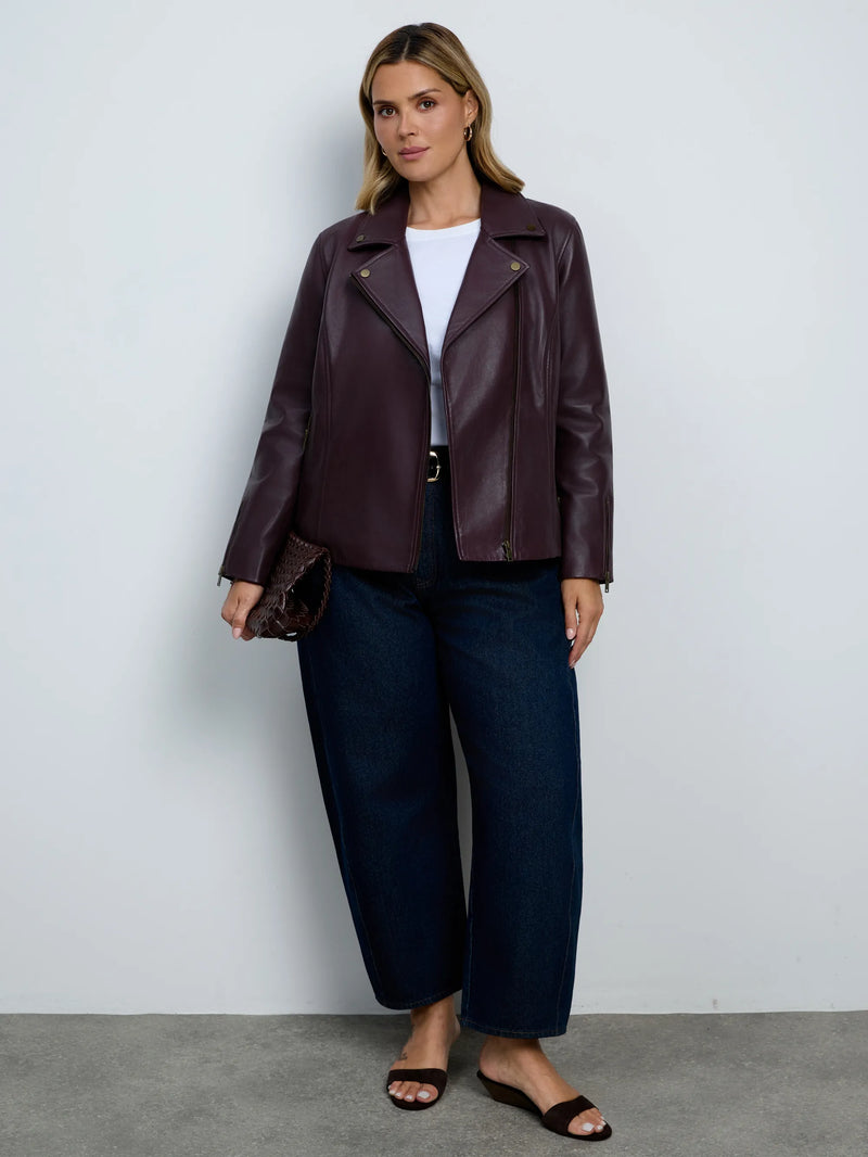 Plus size plum leather jacket