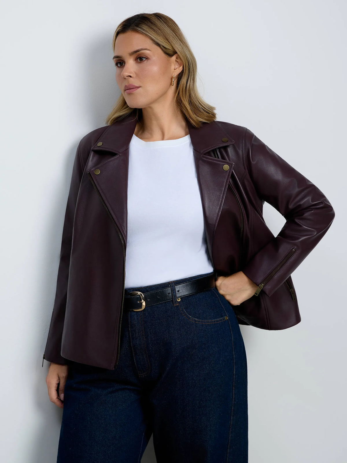 Plus size plum leather jacket