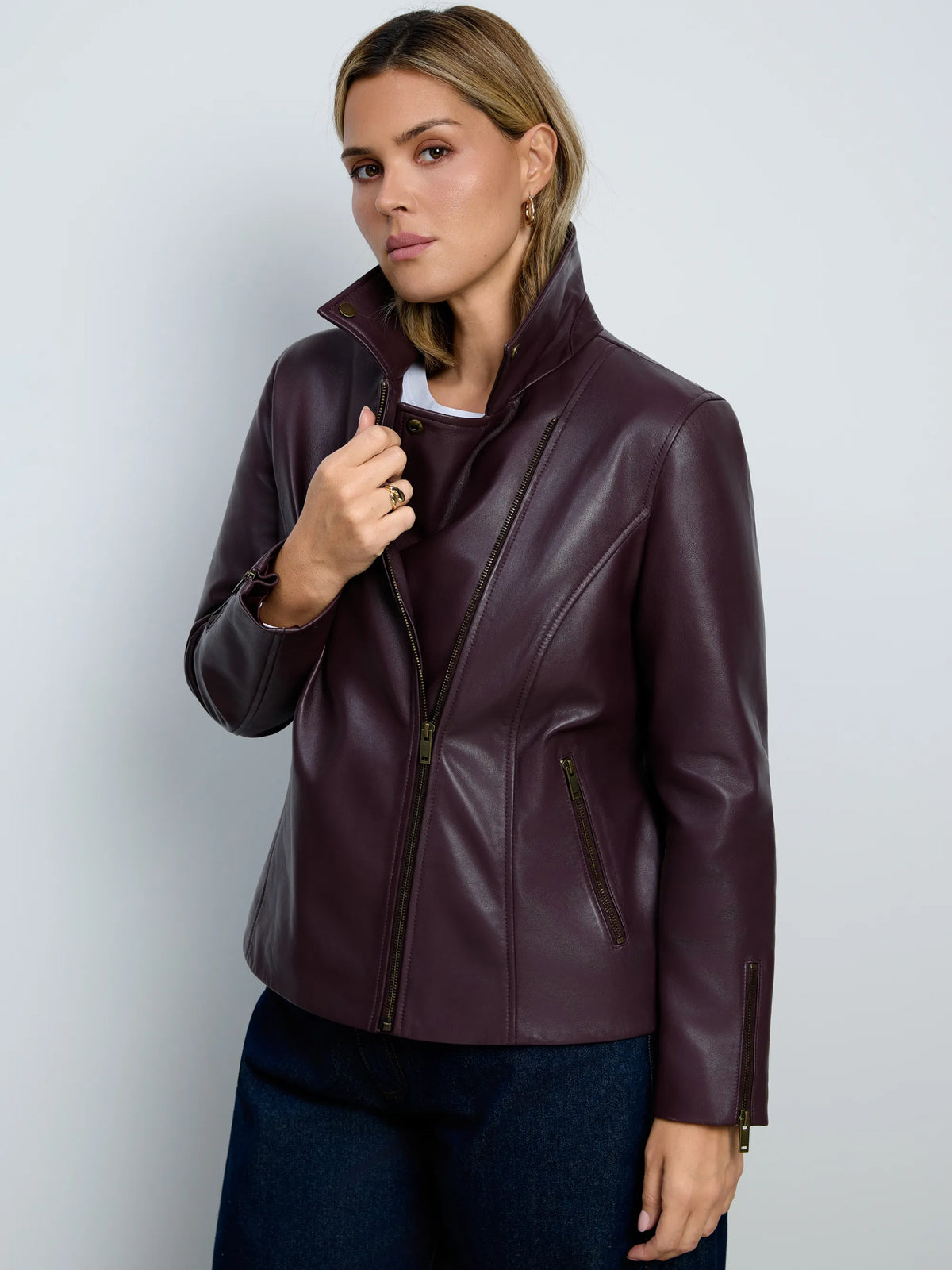 Plus size plum leather jacket