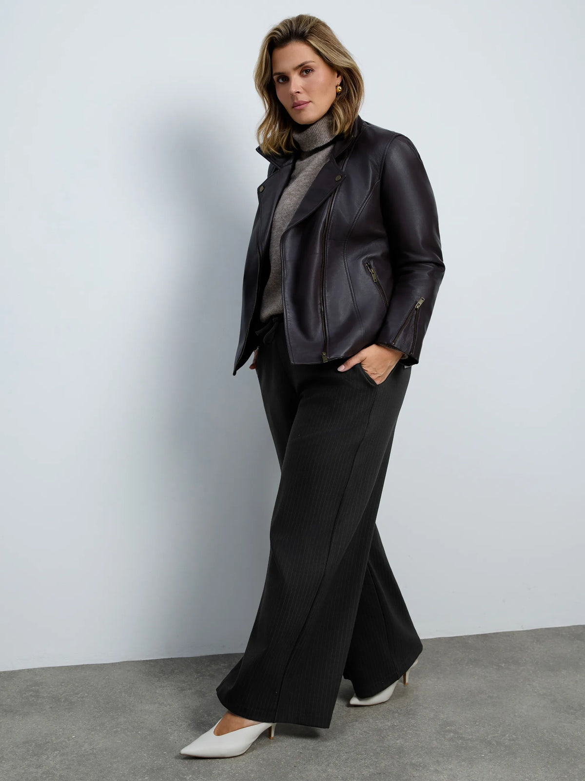 Plus size chocolate leather jacket