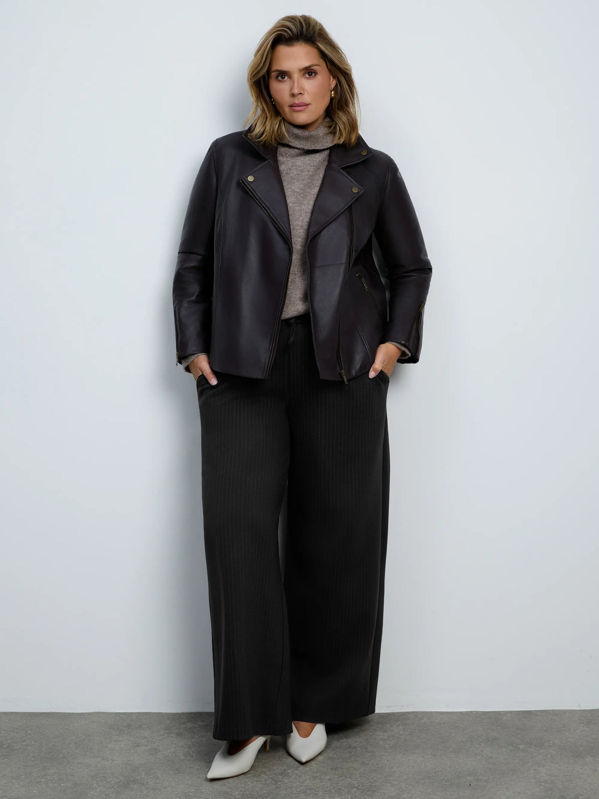 Plus size chocolate leather jacket