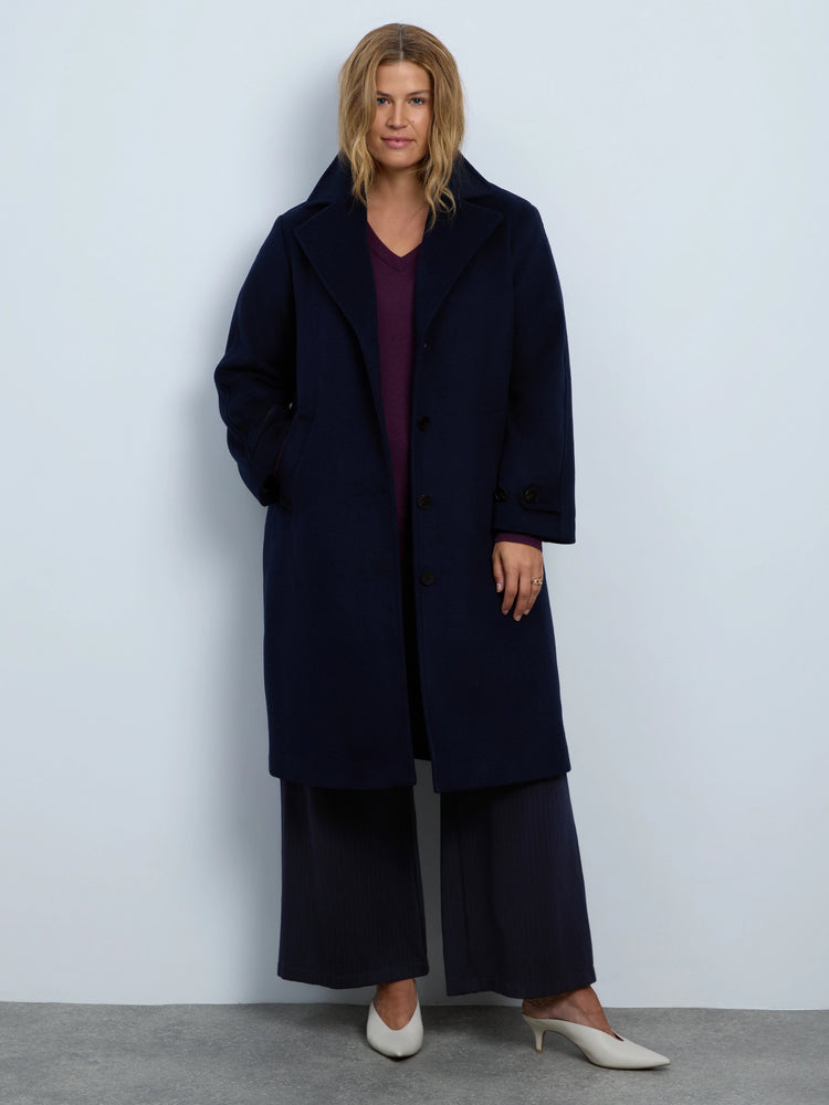 Navy Wool Blend Tailored Coat