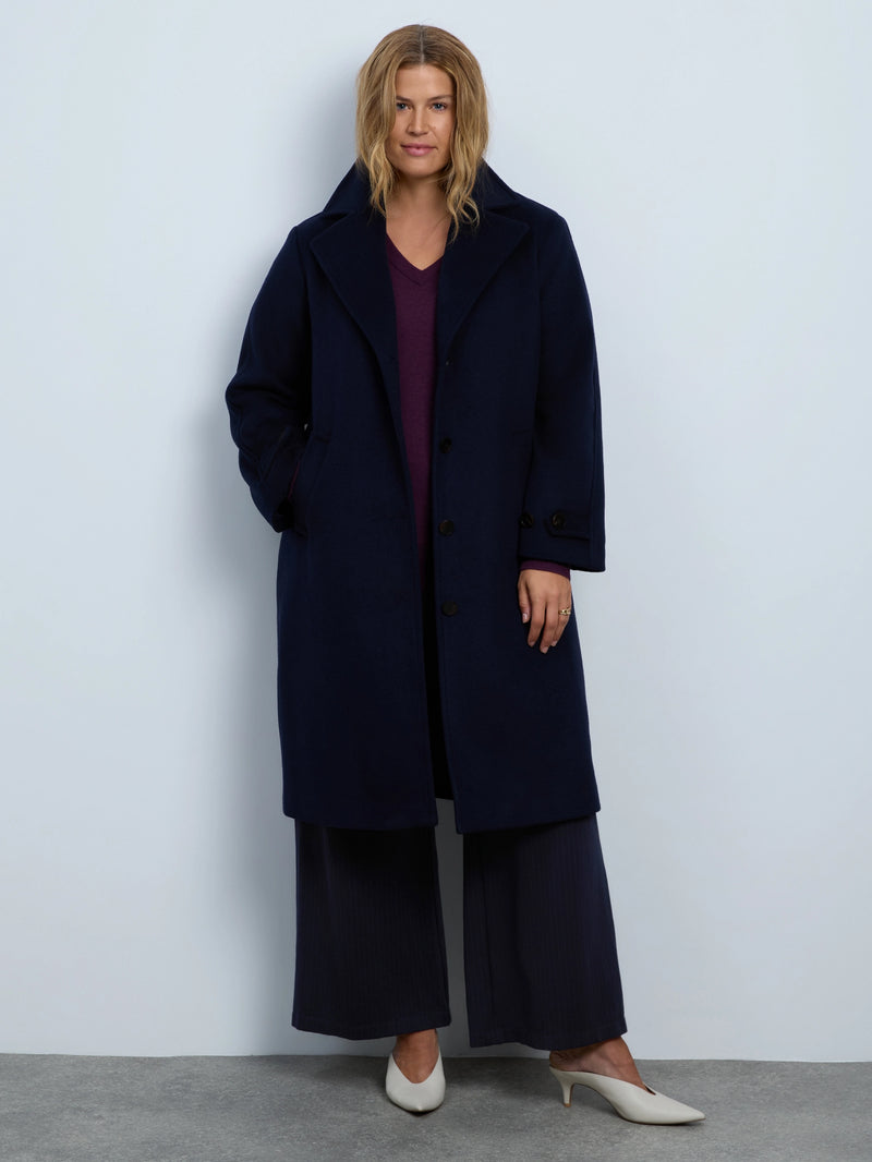 Navy Wool Blend Tailored Coat