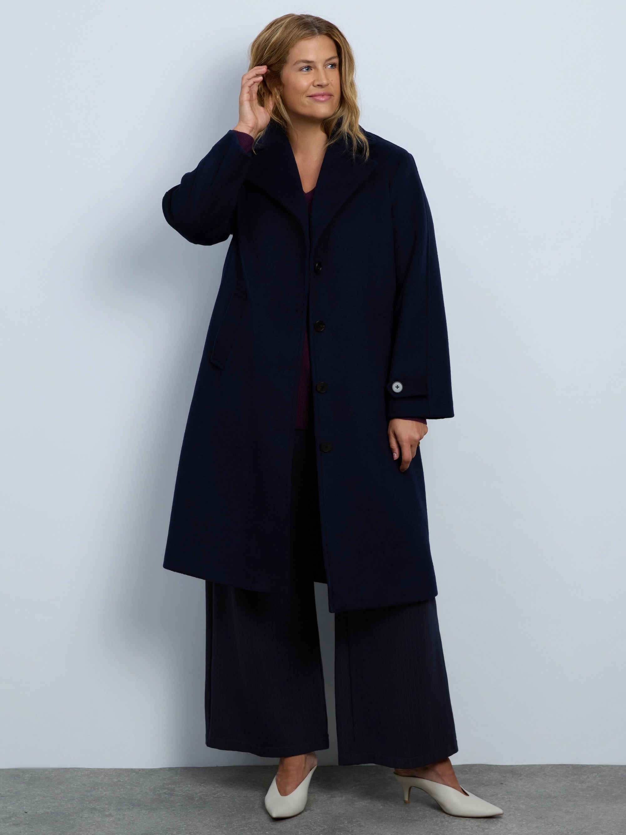 Navy Wool Blend Tailored Coat
