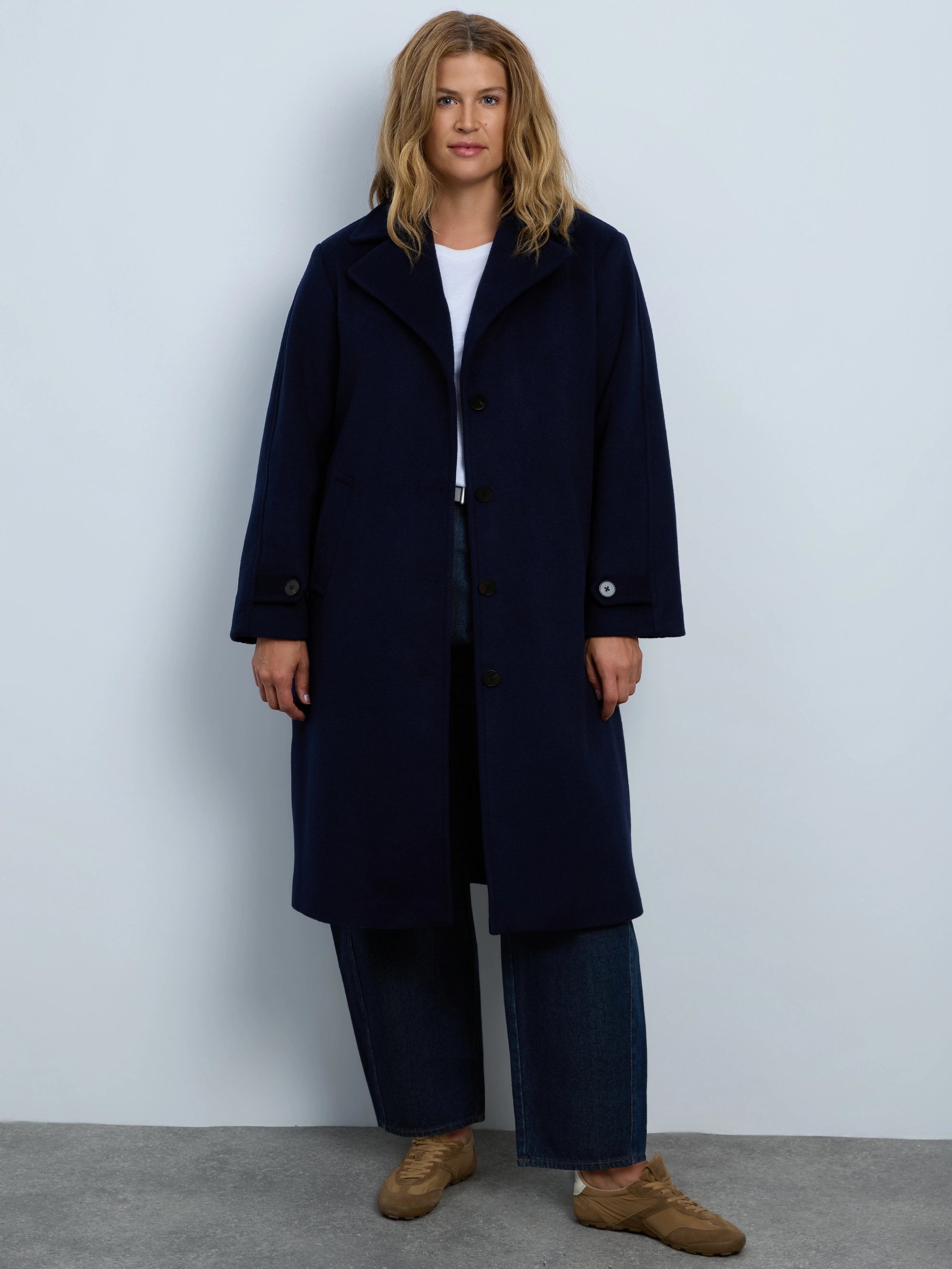 Navy Wool Blend Tailored Coat