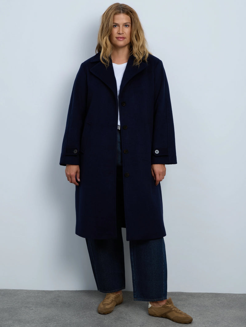 Navy Wool Blend Tailored Coat