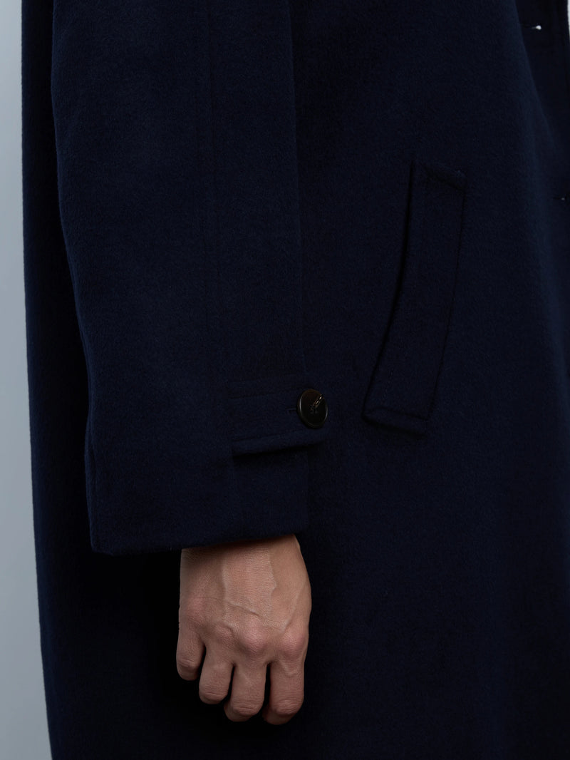 Navy Wool Blend Tailored Coat