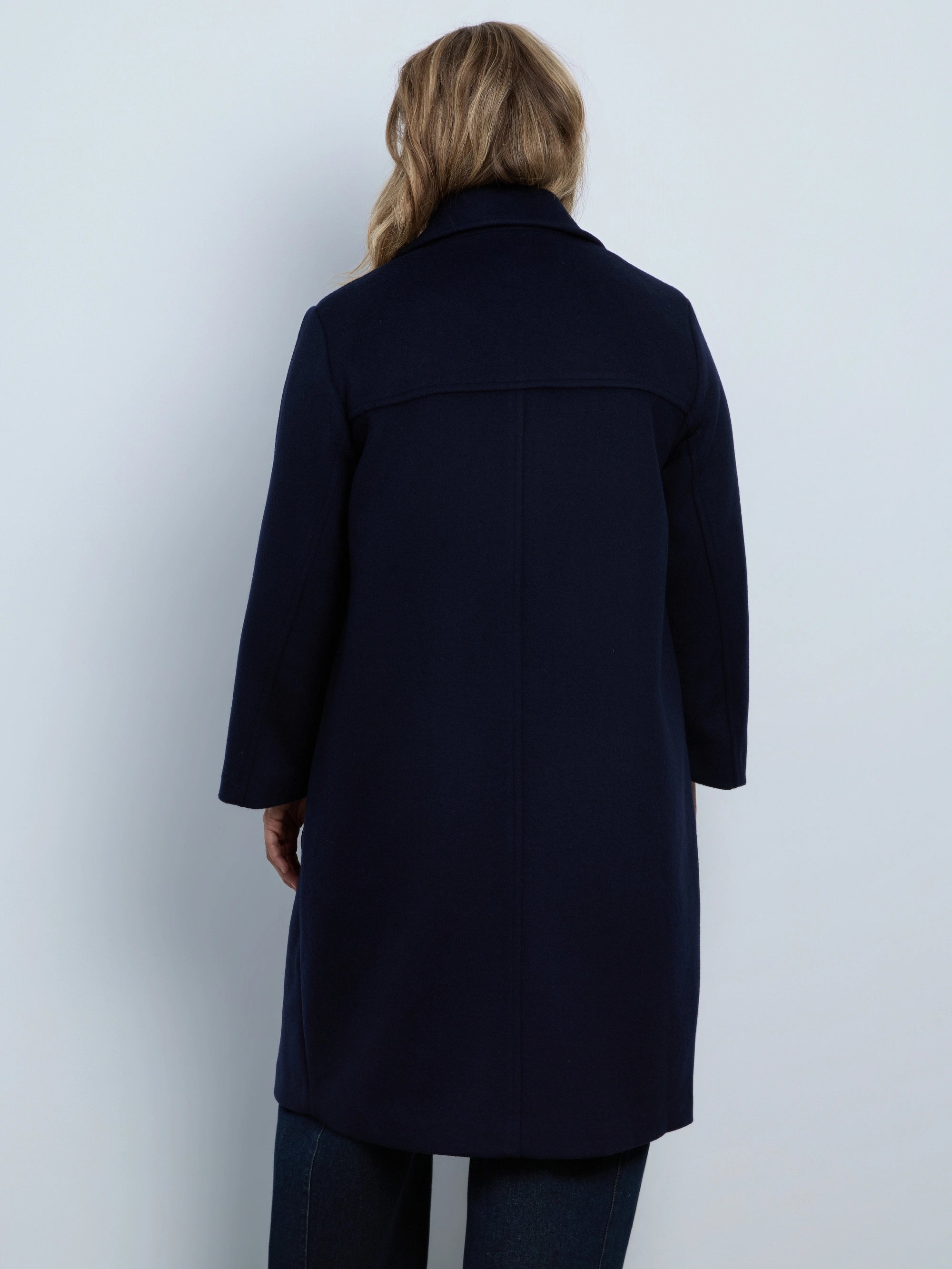 Navy Wool Blend Tailored Coat