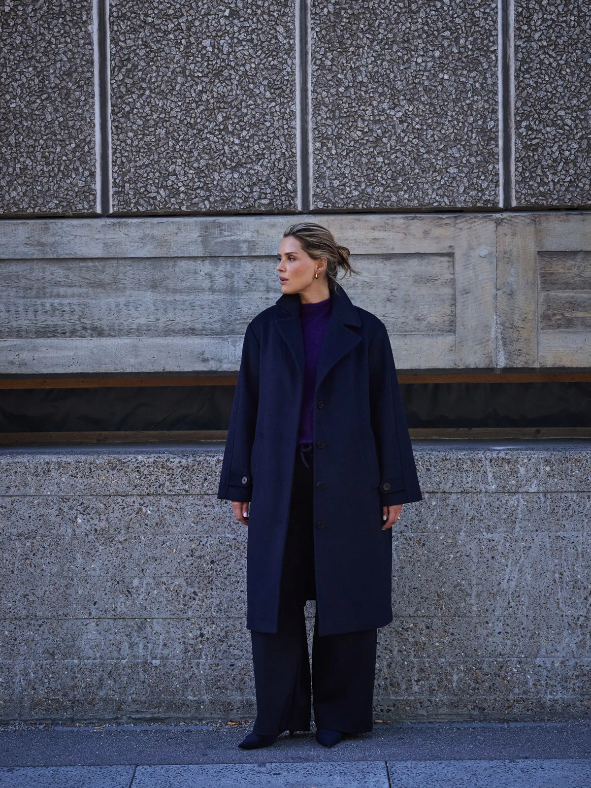 Navy Wool Blend Tailored Coat
