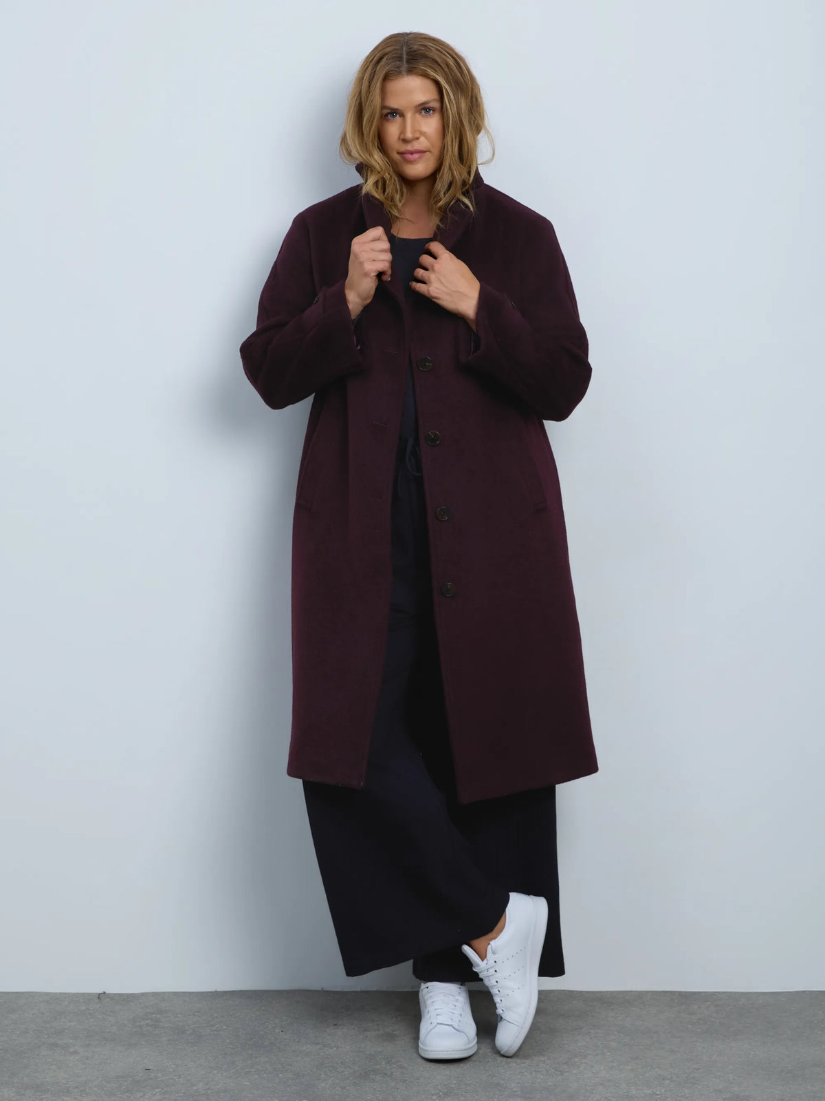Plum Wool Blend Tailored Coat