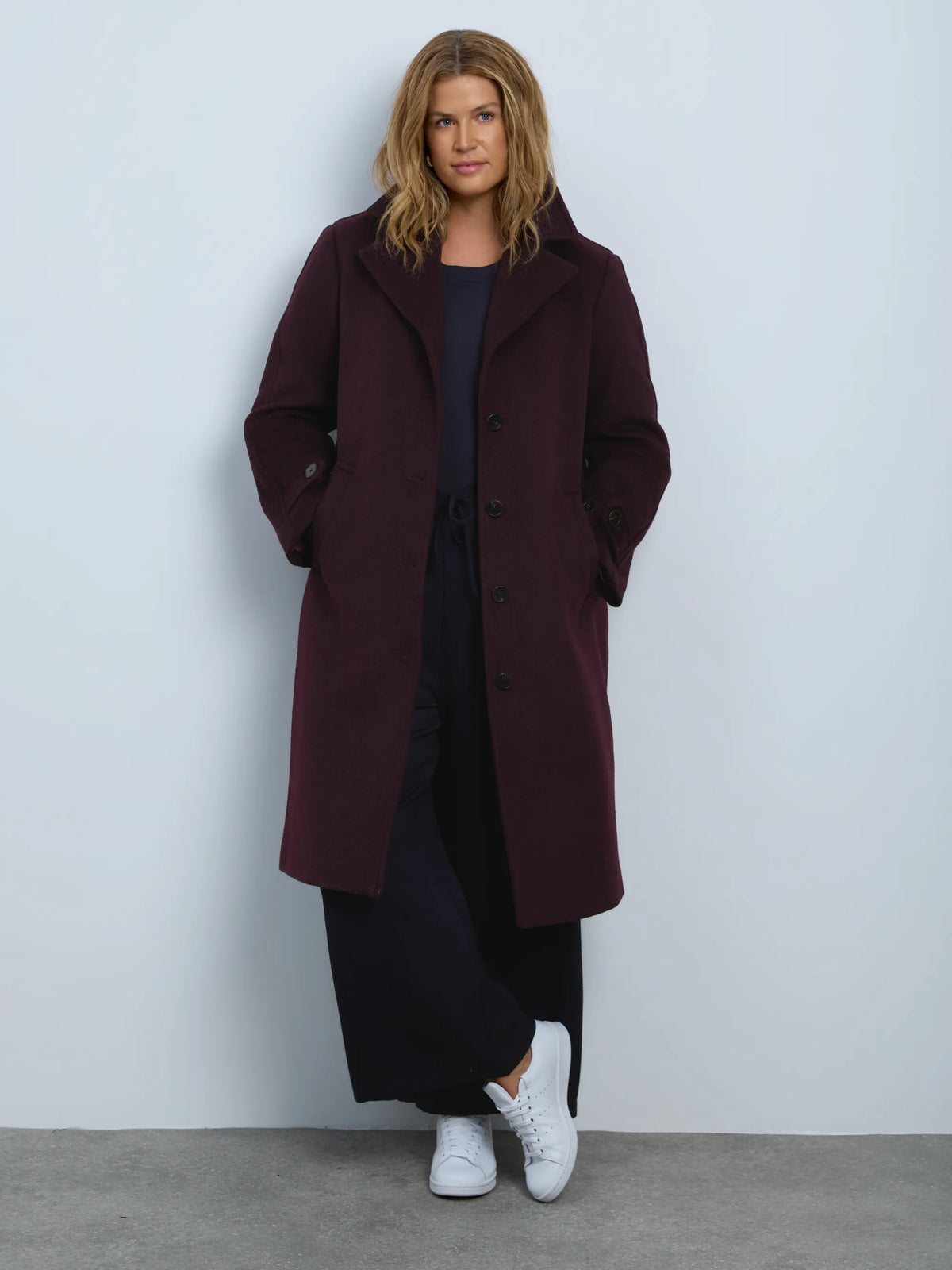 Plum Wool Blend Tailored Coat