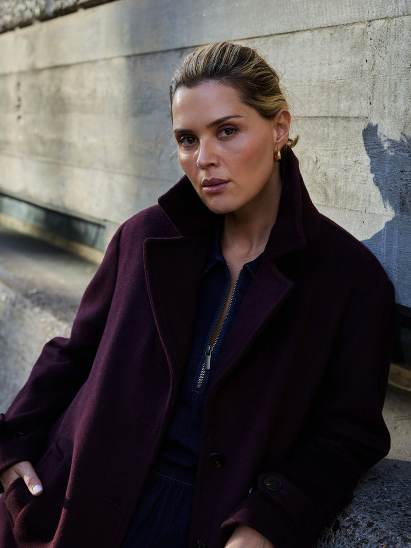 Plum Wool Blend Tailored Coat