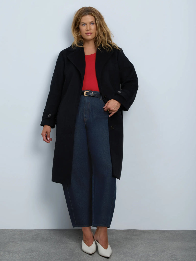Black Wool Blend Tailored Coat