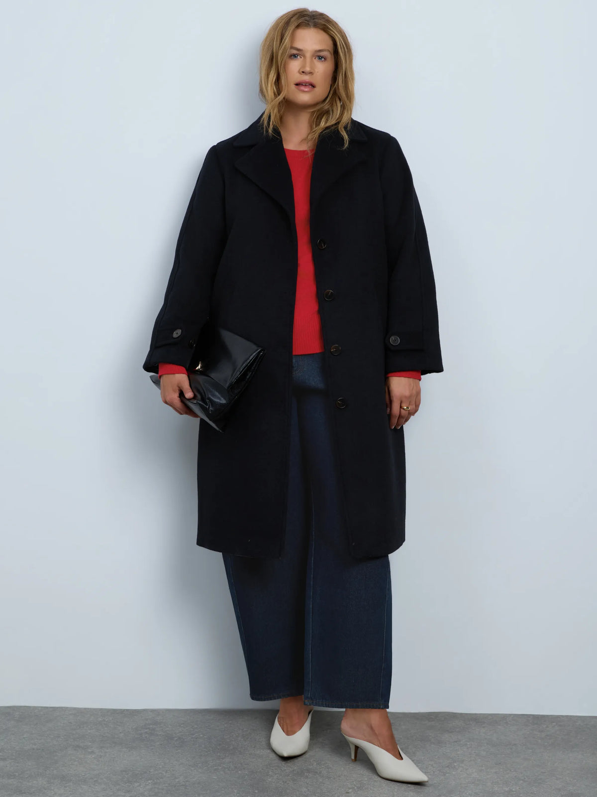 Black Wool Blend Tailored Coat