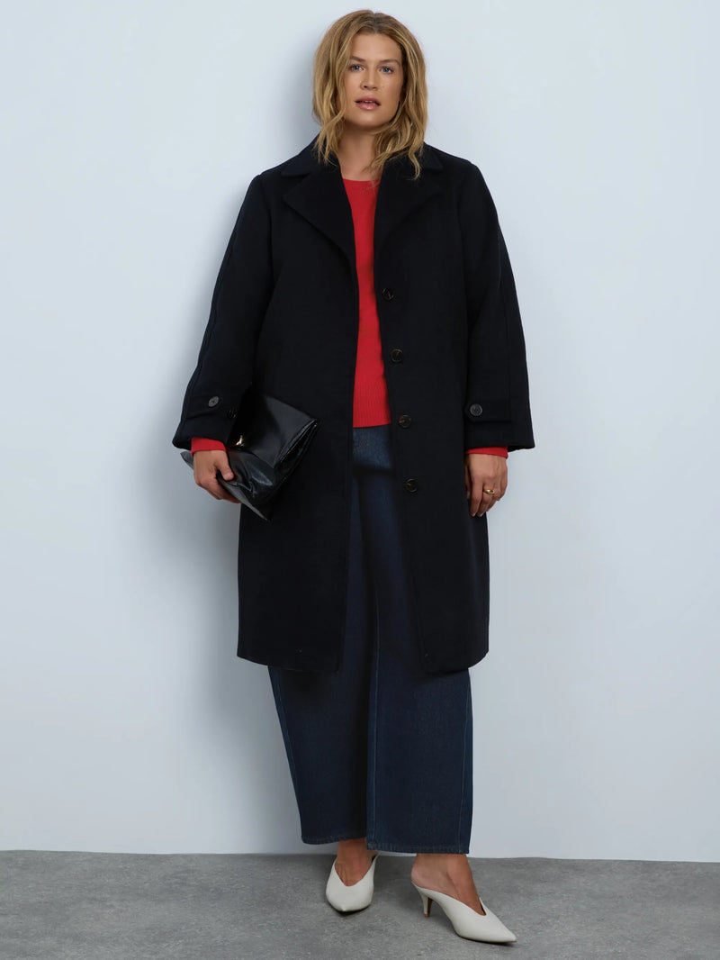 Black Wool Blend Tailored Coat