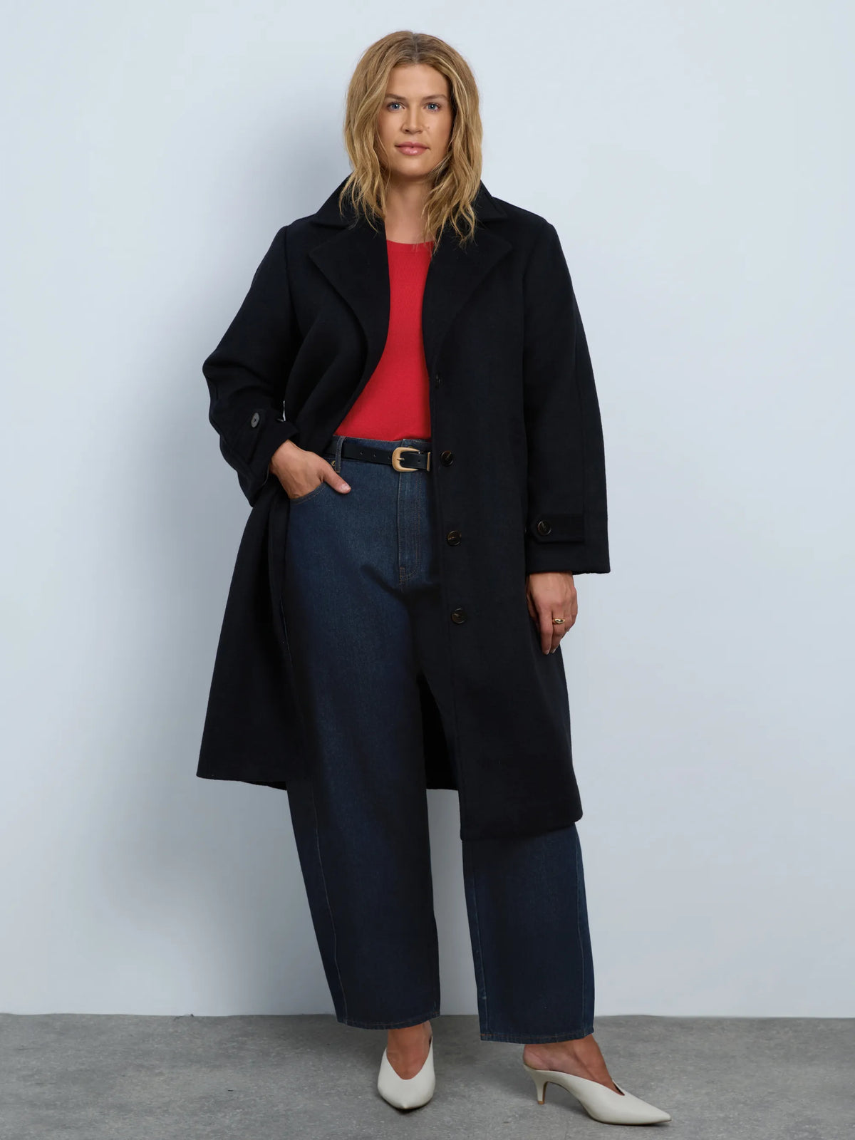 Black Wool Blend Tailored Coat