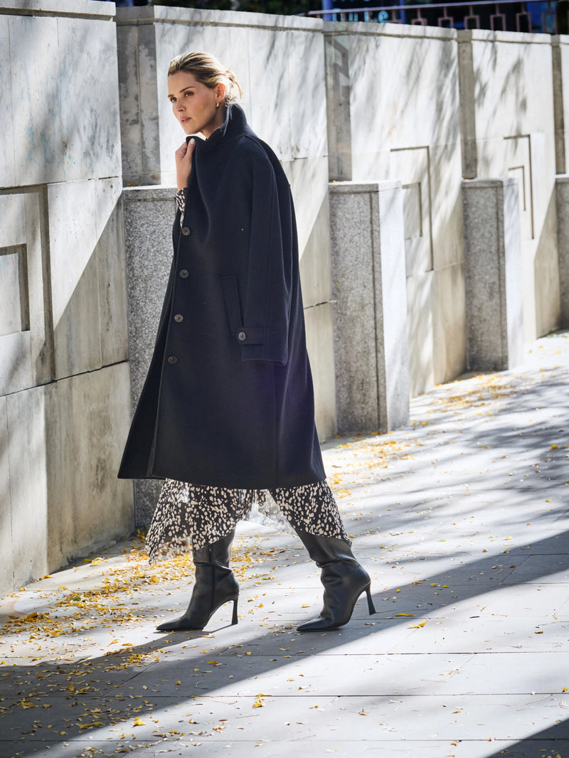 Black Wool Blend Tailored Coat
