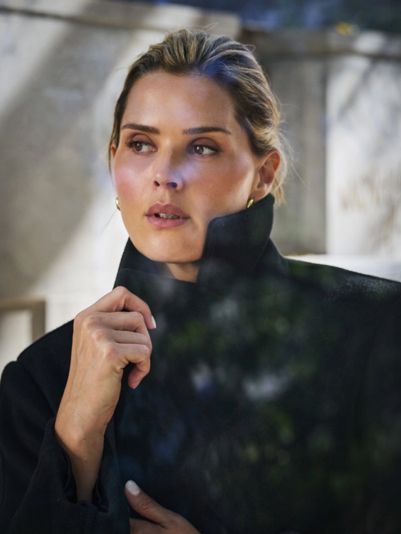 Black Wool Blend Tailored Coat