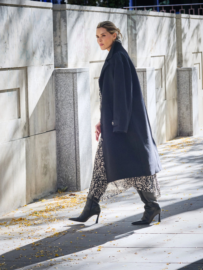 Black Wool Blend Tailored Coat