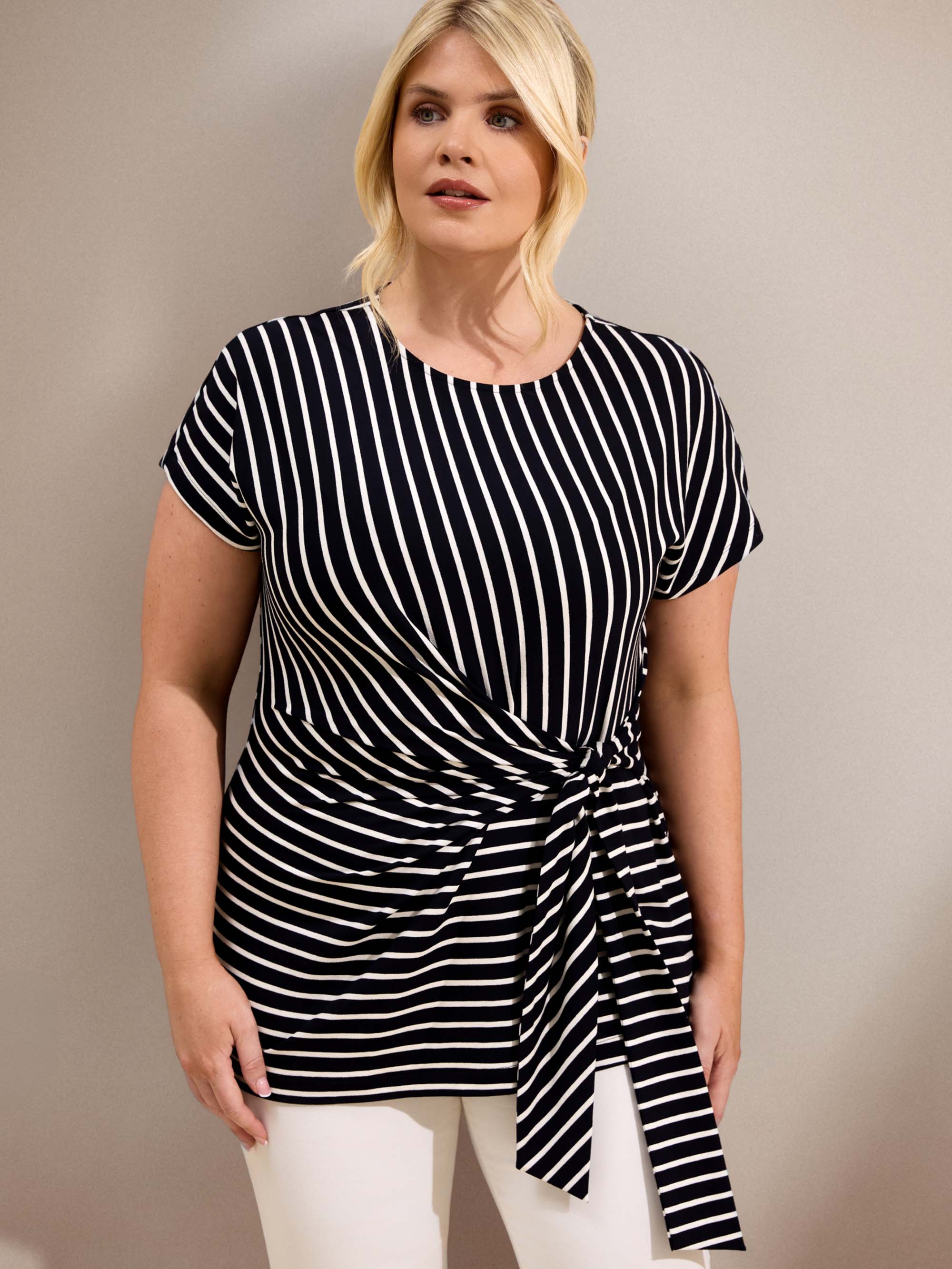 Navy Stripe Jersey Side Tie Top