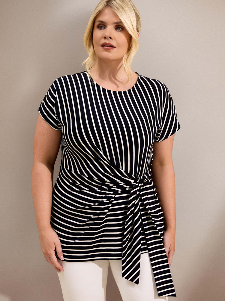 Navy Stripe Jersey Side Tie Top