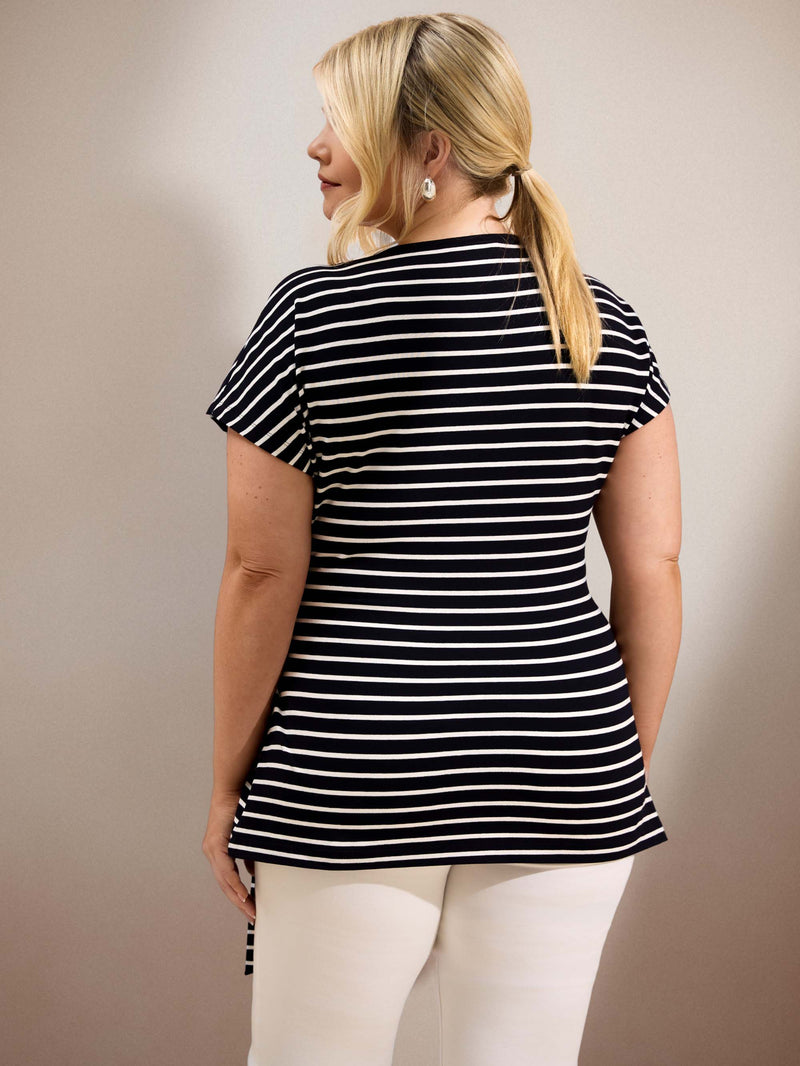 Navy Stripe Jersey Side Tie Top