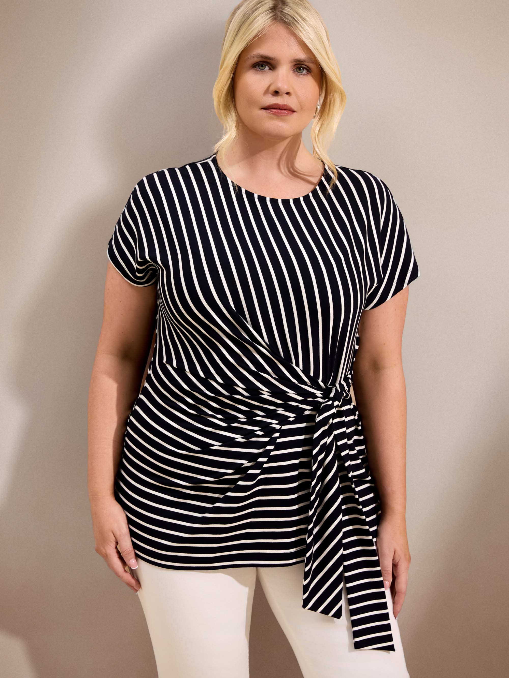 Navy Stripe Jersey Side Tie Top