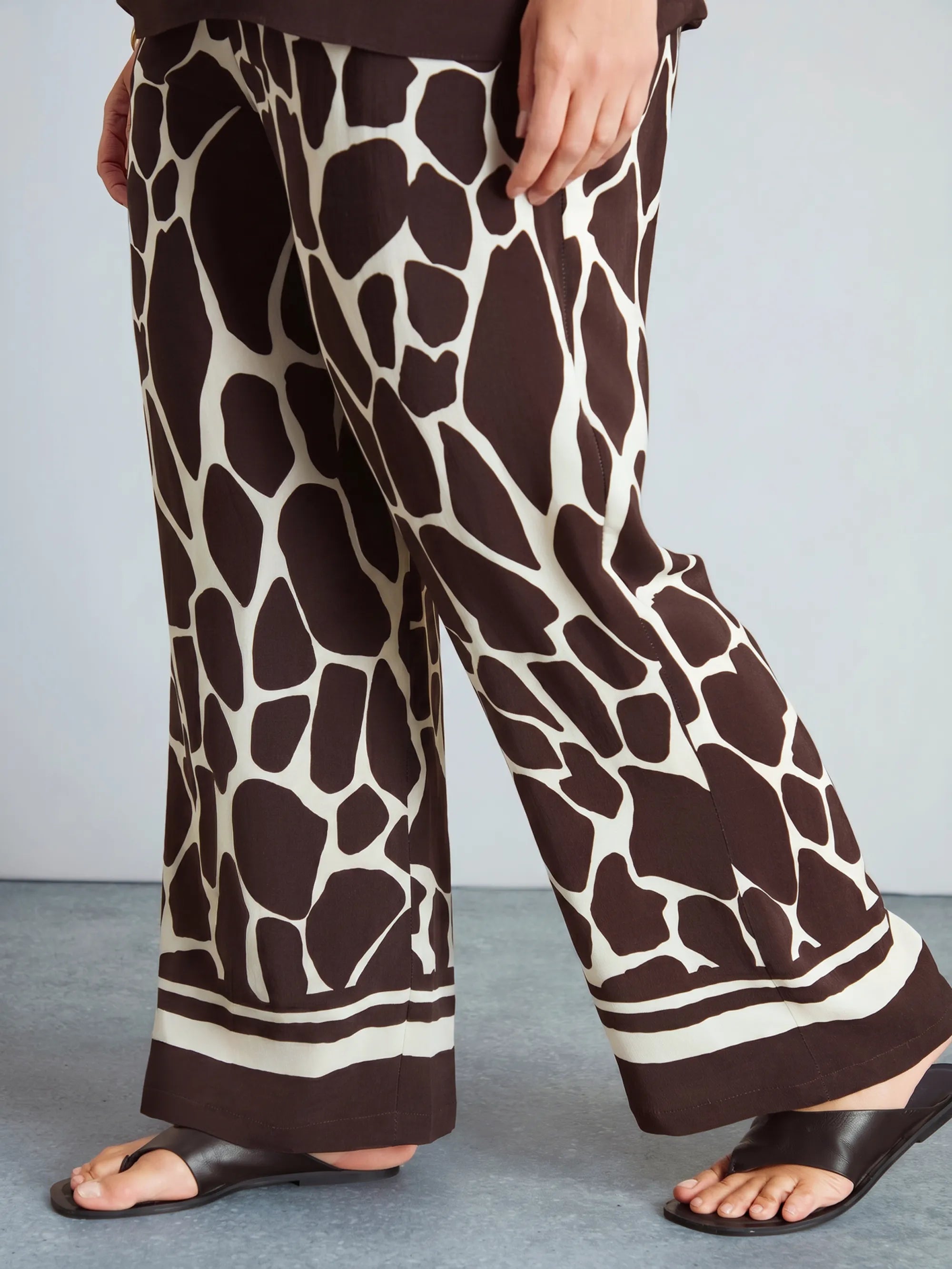 Brown Animal Print Wide Leg Trousers