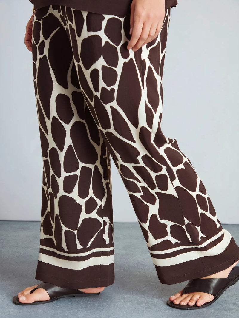 Petite Brown Animal Print Drawstring Trouser