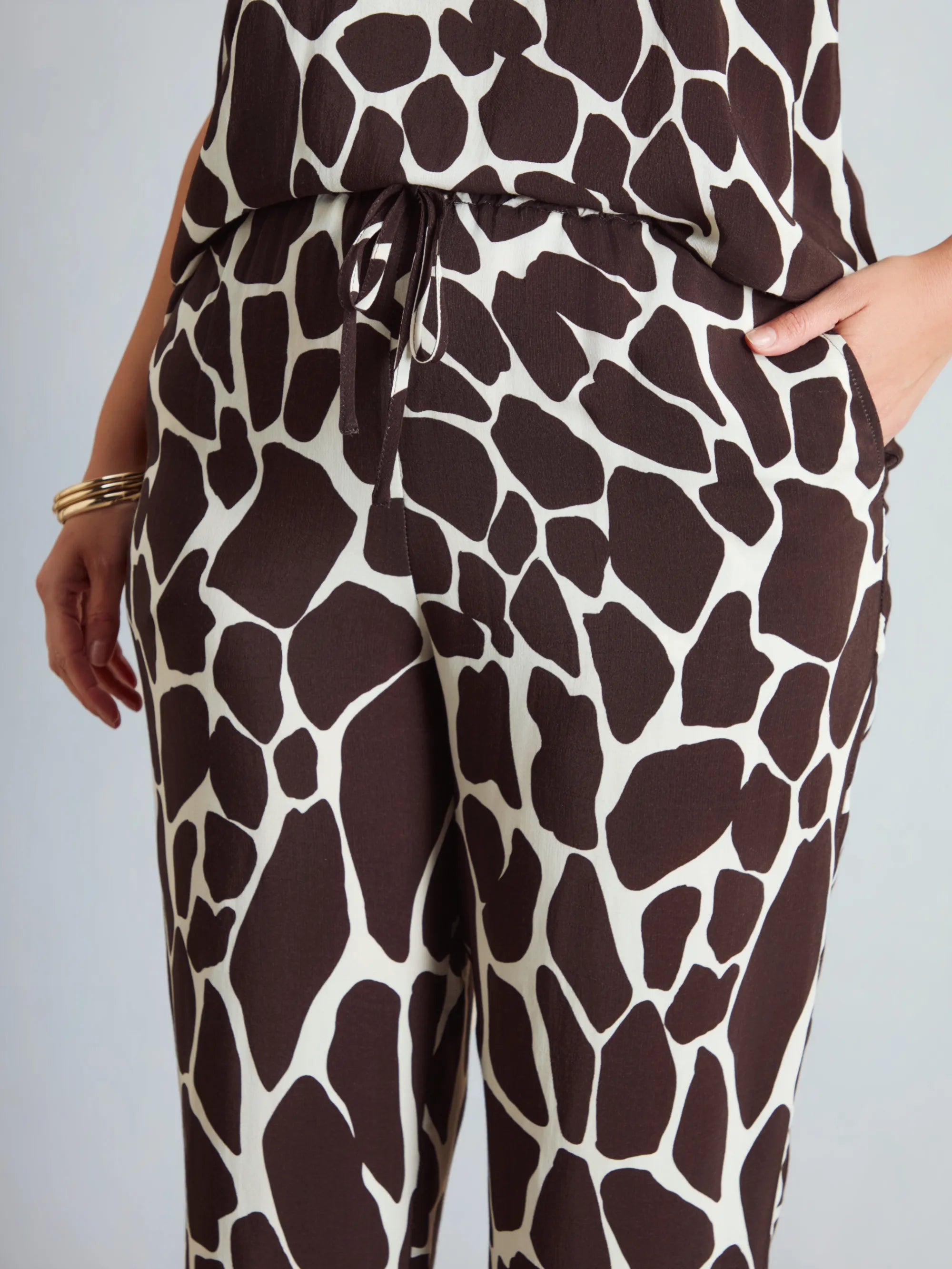 Brown Animal Print Wide Leg Trousers