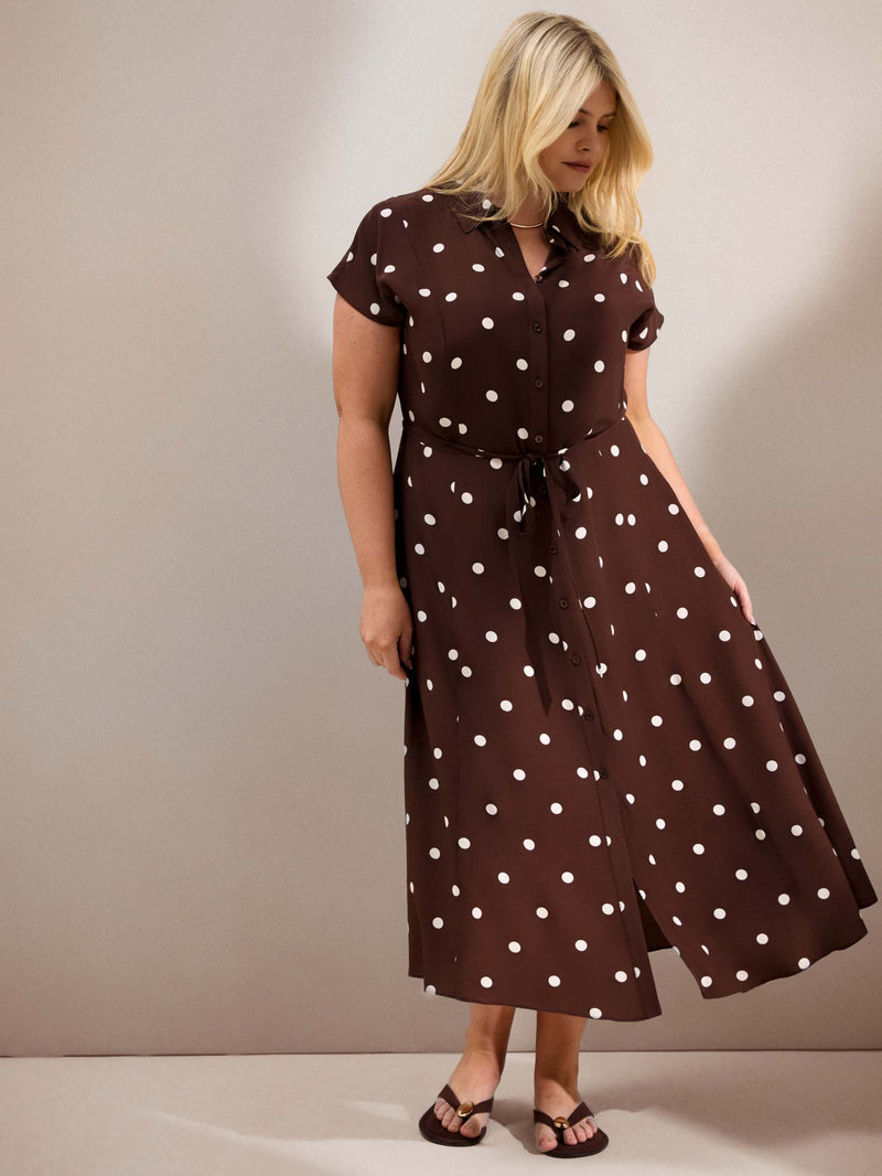 Chocolate Polka Dot Print Midaxi Shirt Dress
