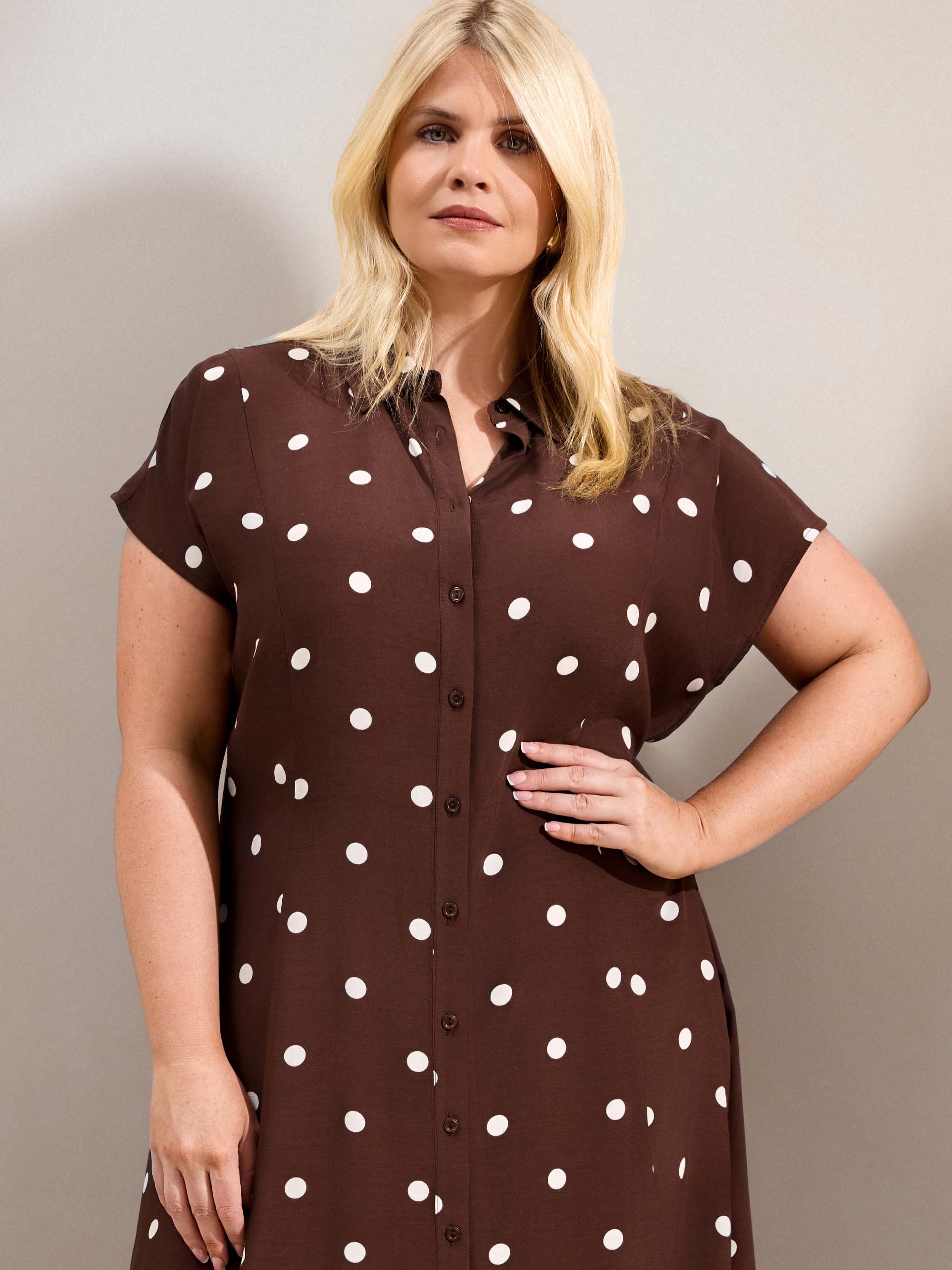 Chocolate Polka Dot Print Midaxi Shirt Dress