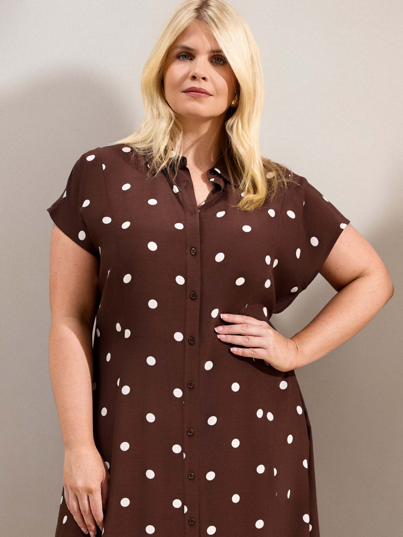 Chocolate Polka Dot Print Midaxi Shirt Dress
