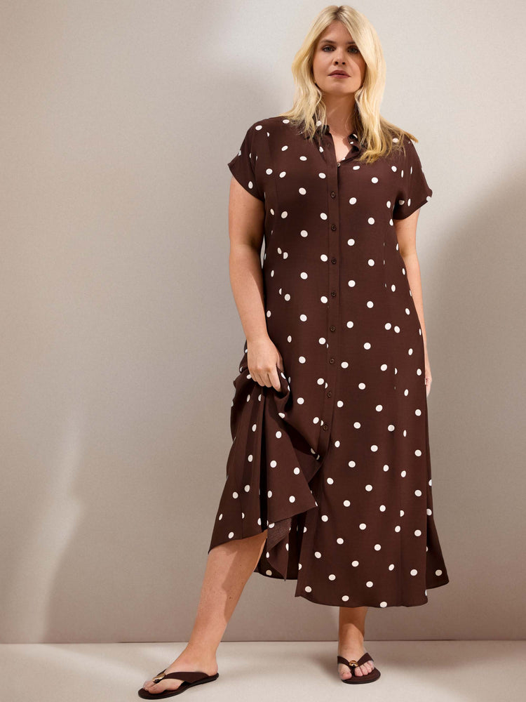 Chocolate Polka Dot Print Midaxi Shirt Dress