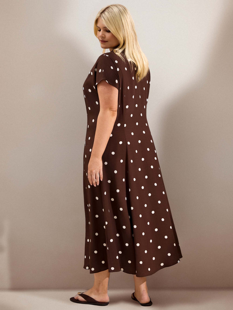 Chocolate Polka Dot Print Midaxi Shirt Dress