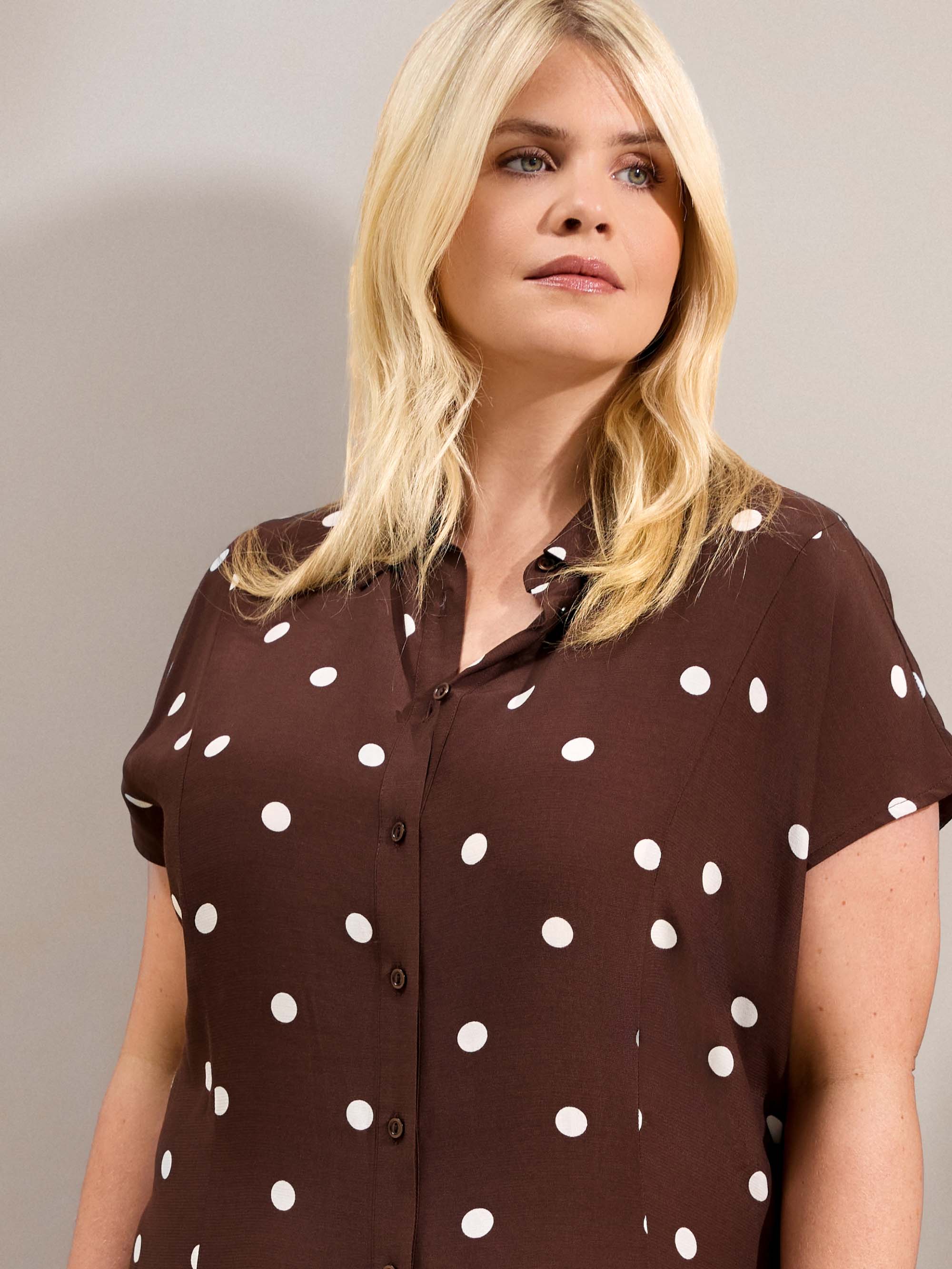 Chocolate Polka Dot Print Midaxi Shirt Dress