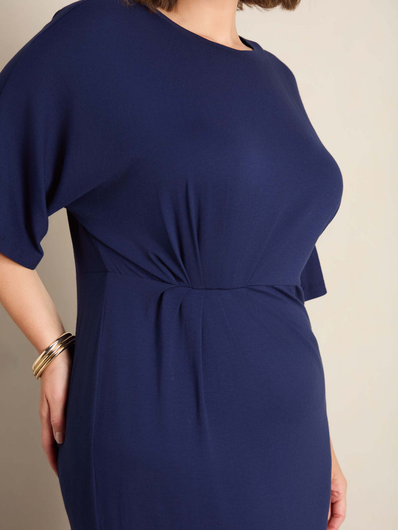 Navy Pleated Waist T-Shirt Dress
