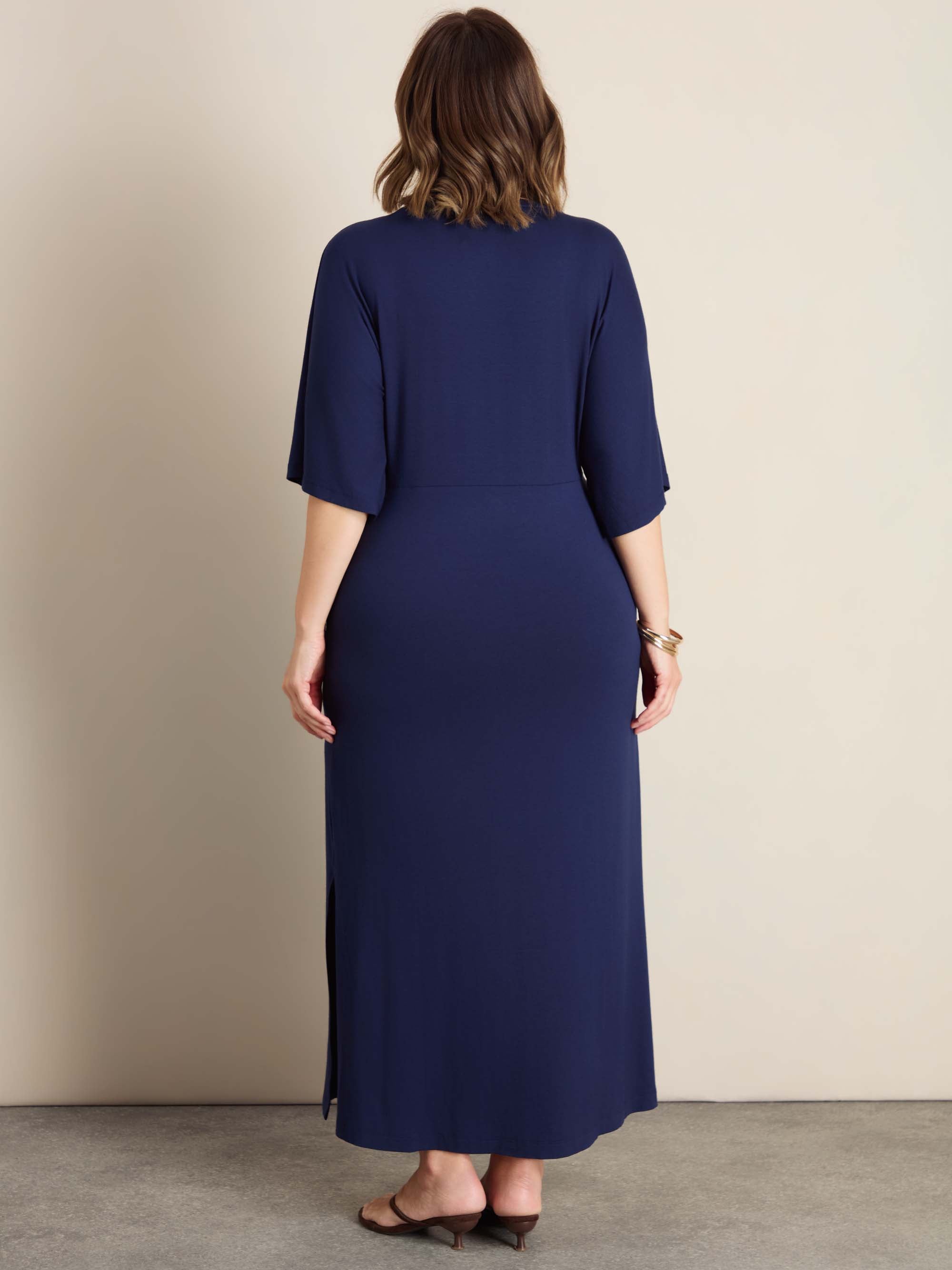 Navy Pleated Waist T-Shirt Dress