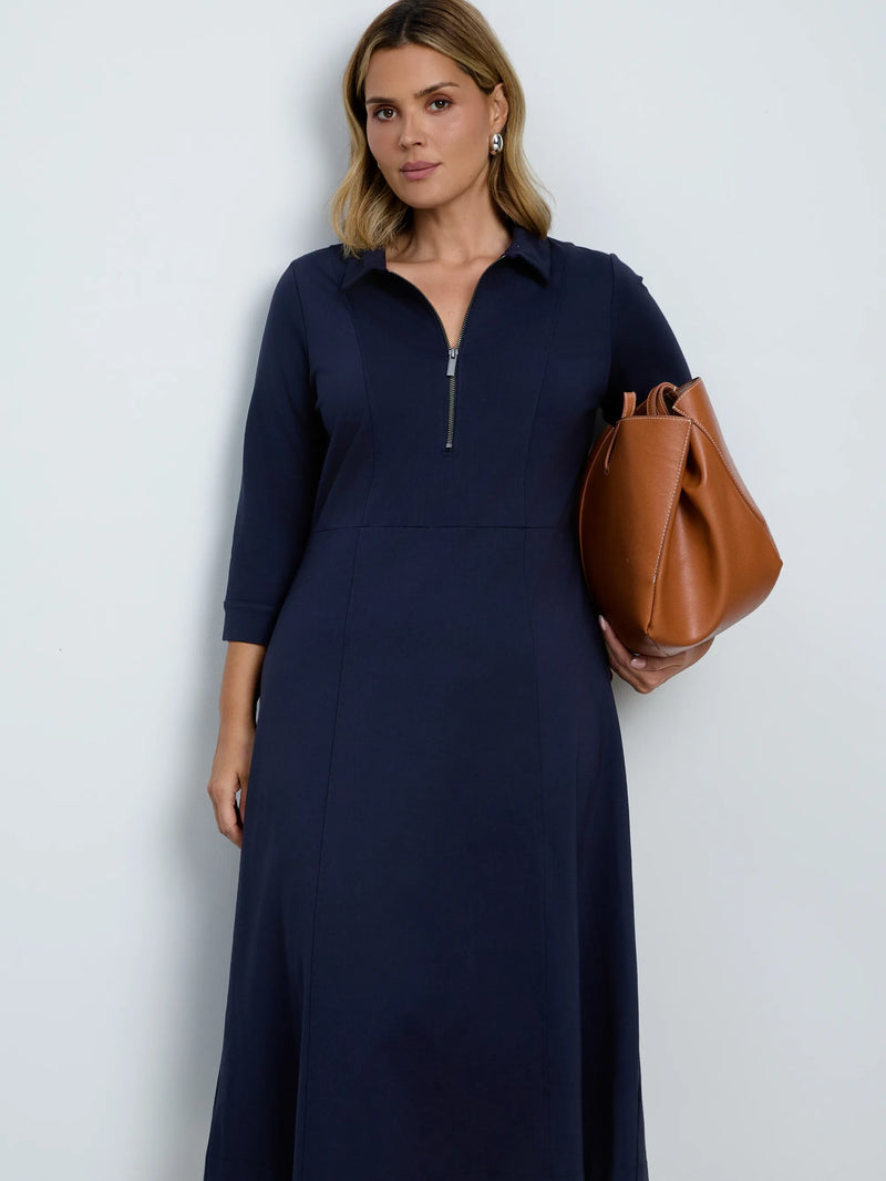 Navy Polo Neck Jersey Midi Dress