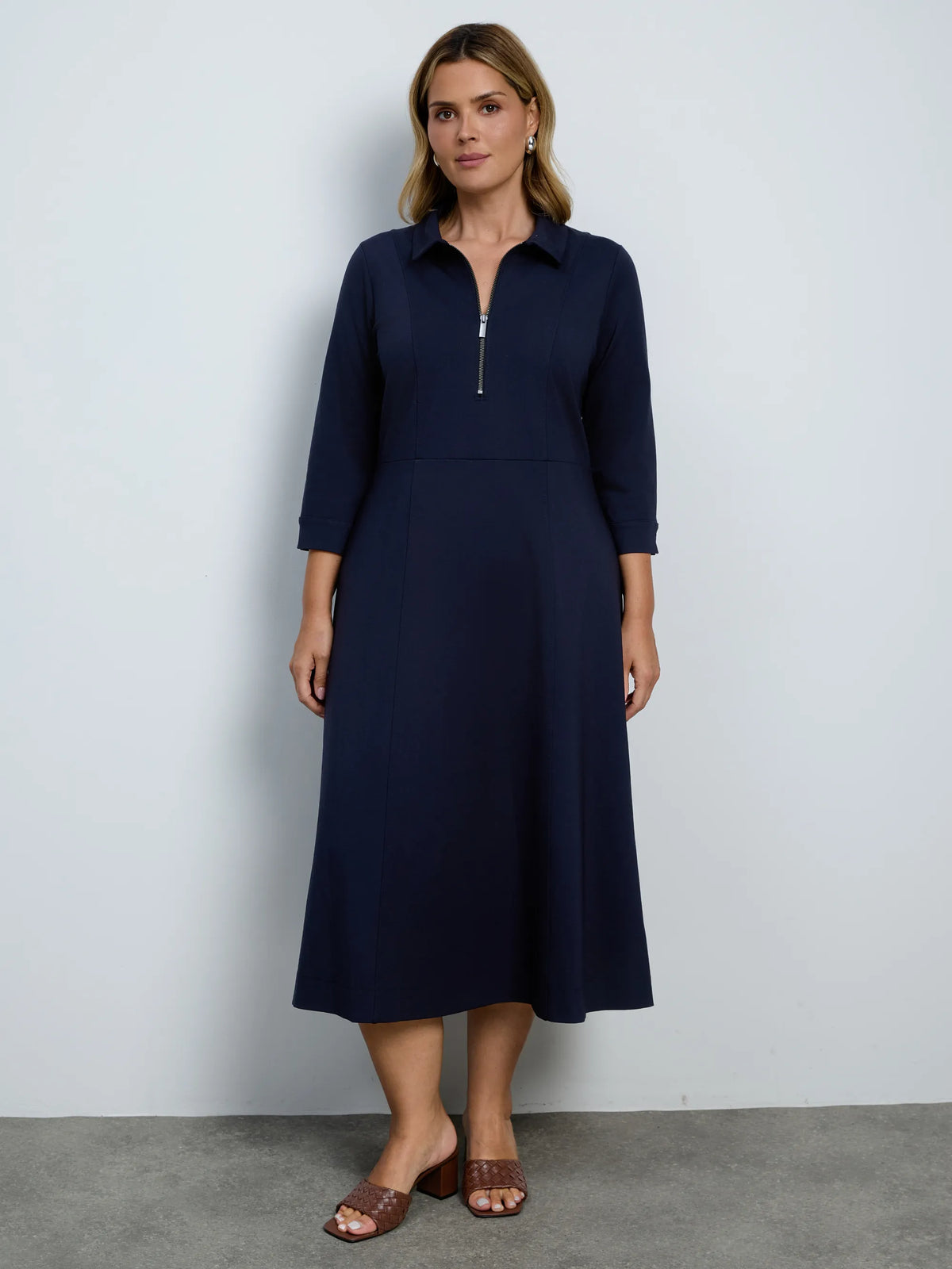 Navy Polo Neck Jersey Midi Dress
