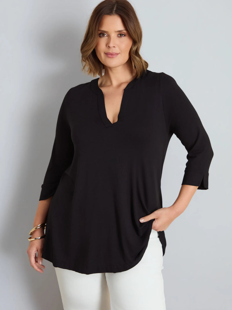 Plus size black V-neck jersey top