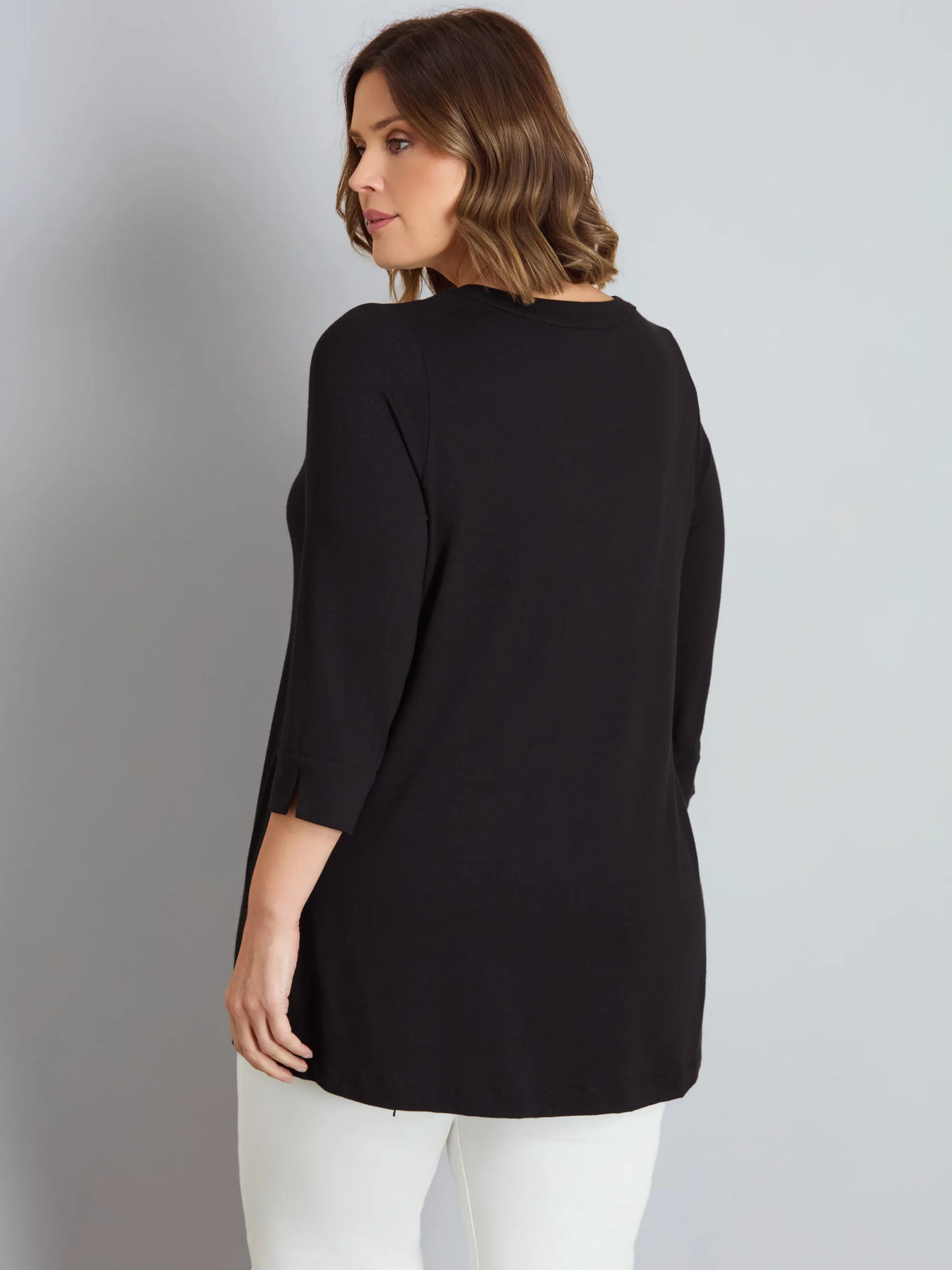 Plus size black V-neck jersey top