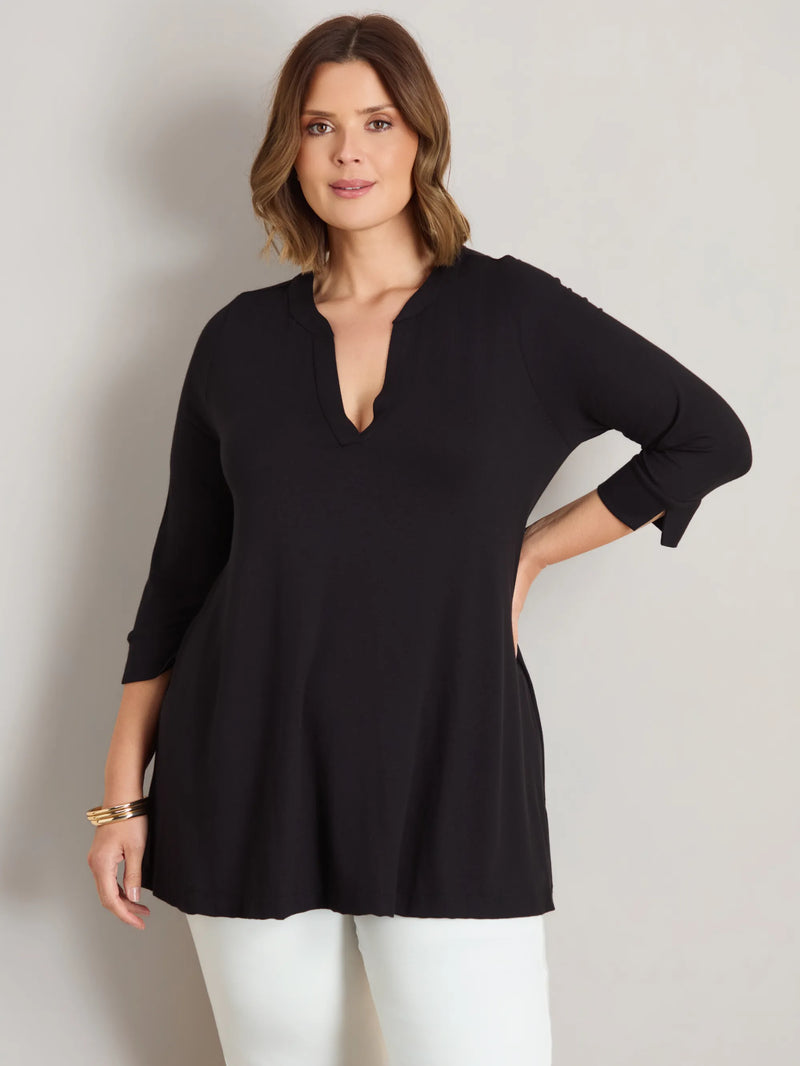 Plus size black V-neck jersey top